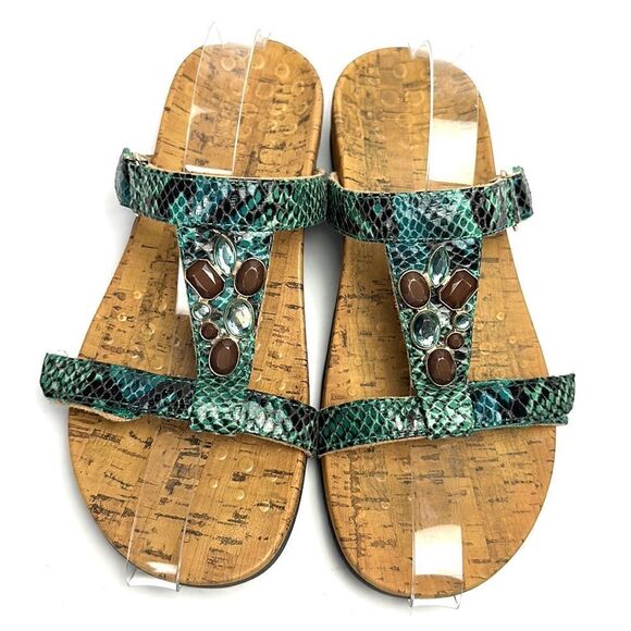 Vionic Viviana Slide Sandals Snake Skin Green Brown Jeweled 8 - Picture 3 of 12